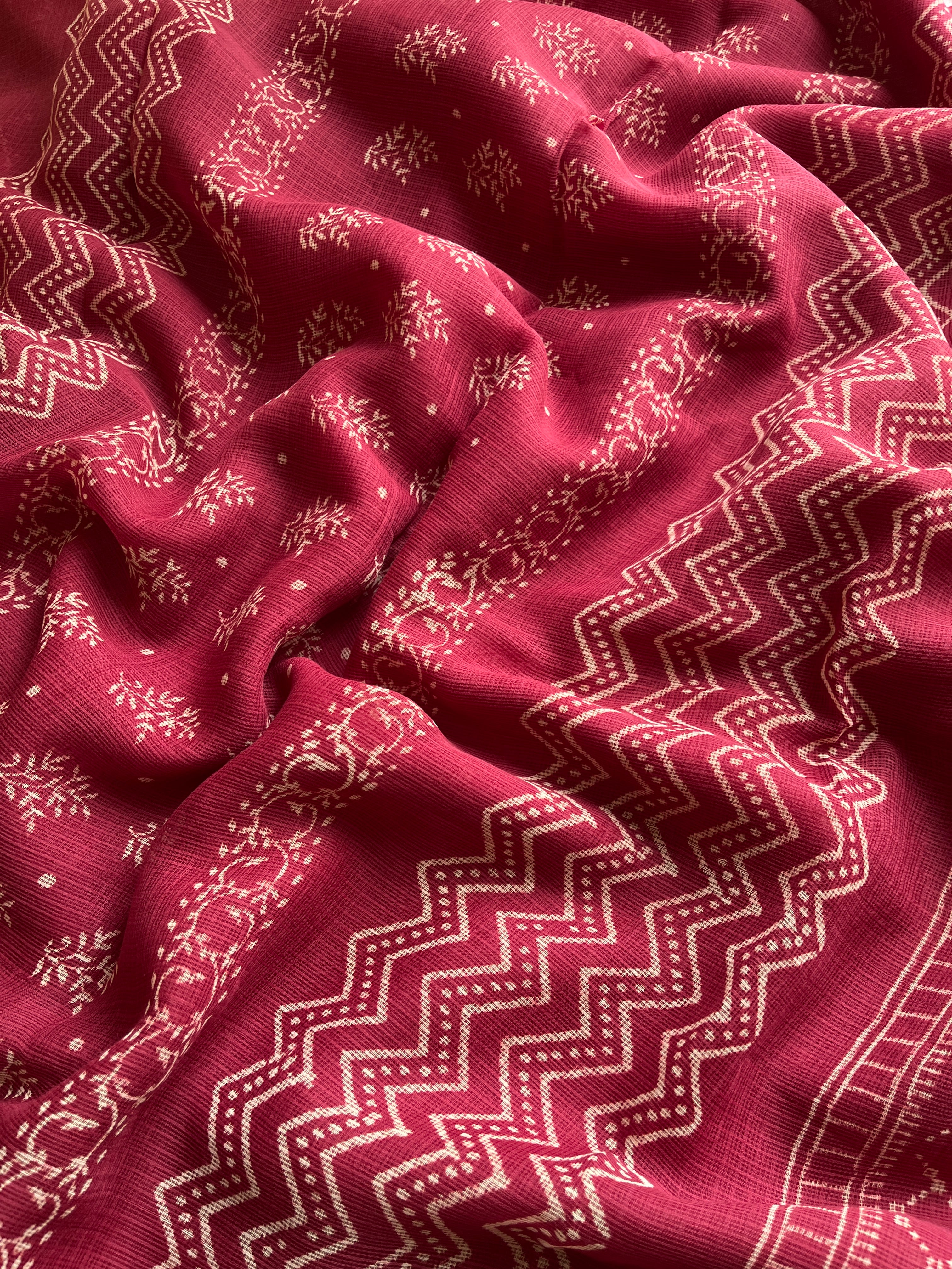 Maroon Pure Kota Doria cotton saree